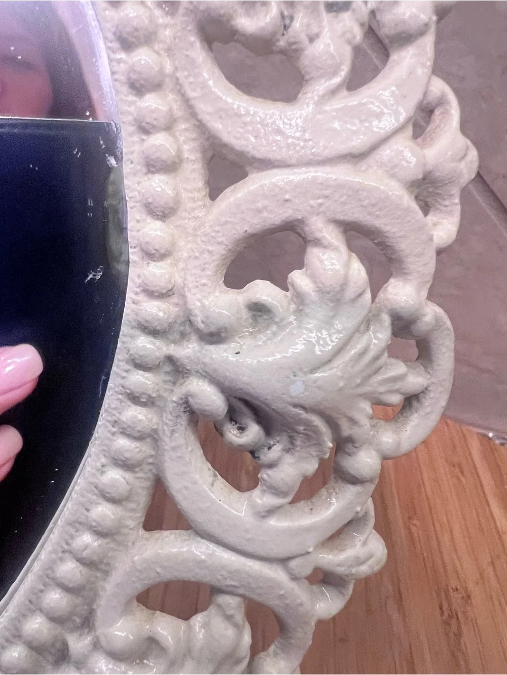 Vintage JM29 Victorian Round Ornate Cast Iron Vanity Standing Mirror